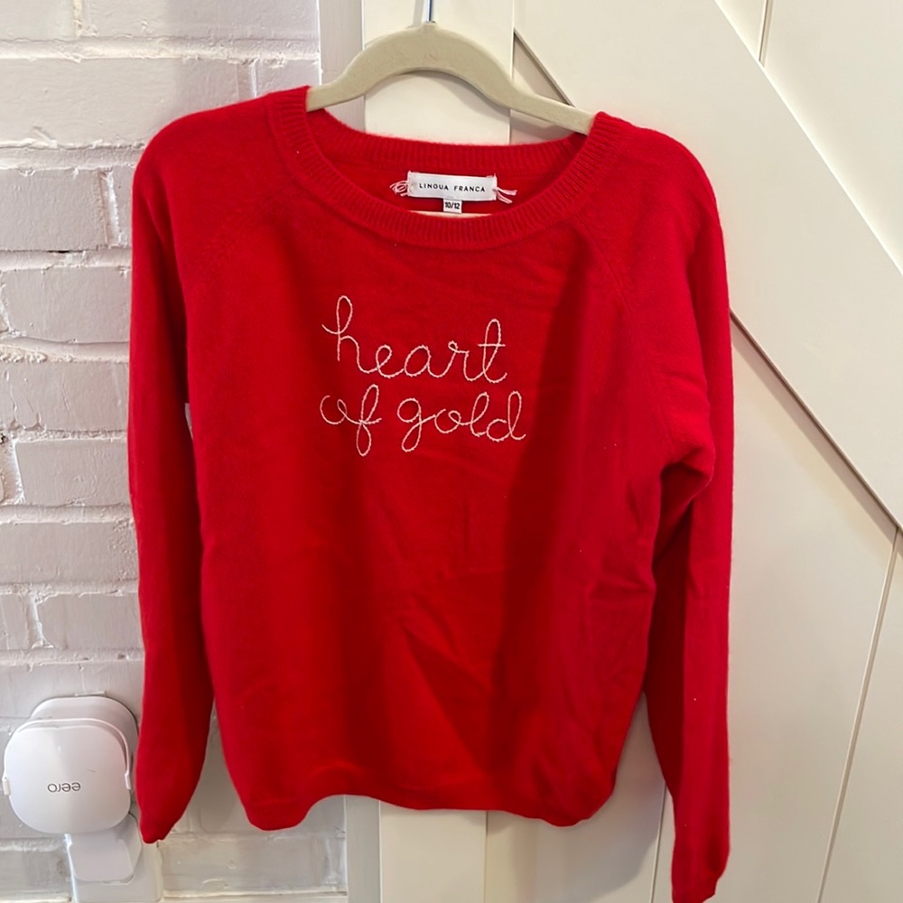 Lingua Franca Kids size 10-12 red heart of gold sweater